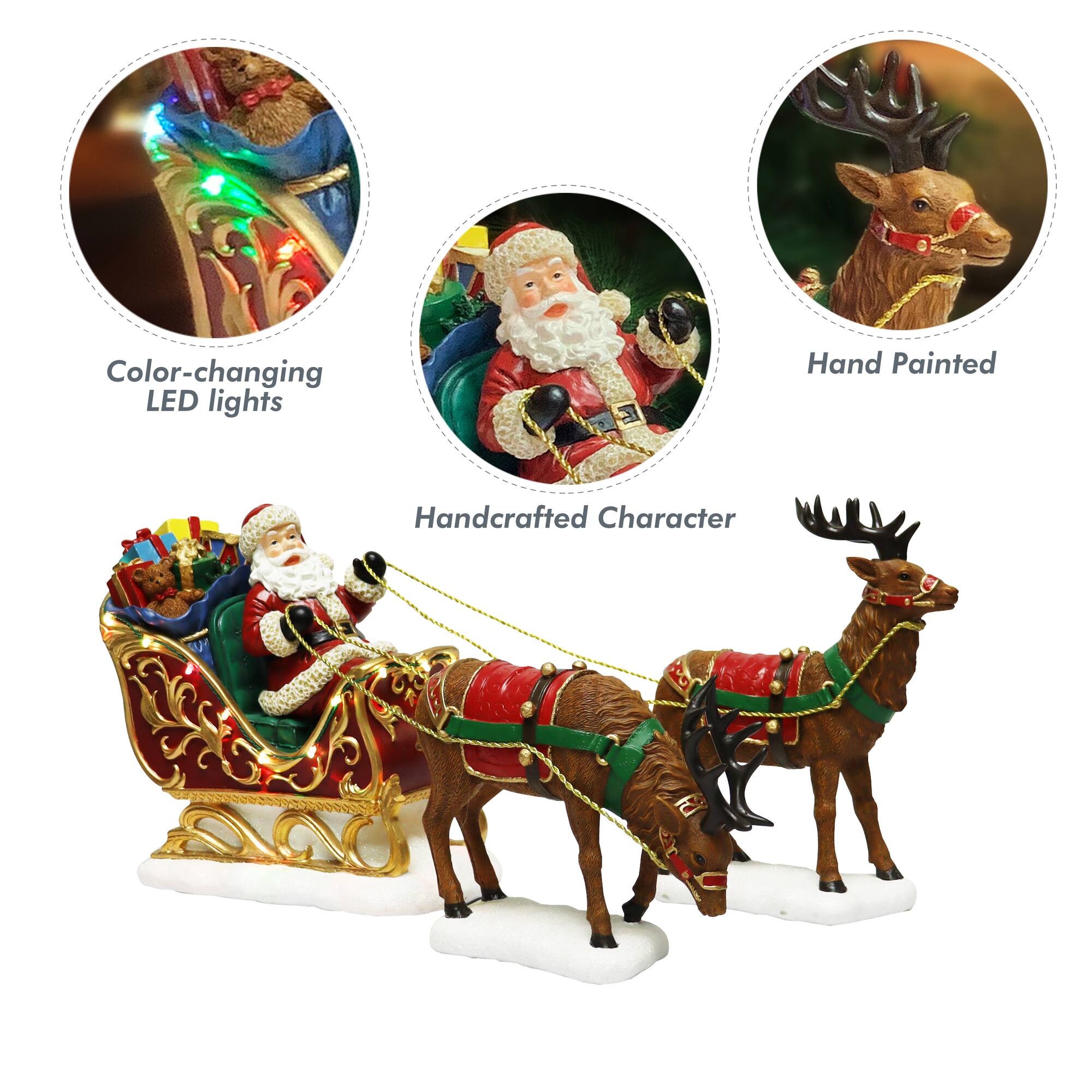 Moments in Time 9.5" Santa Riding Sleigh with Reindeers Décor